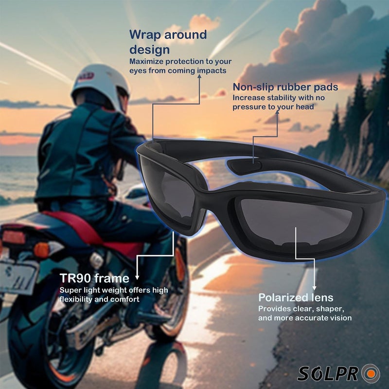 SOLPRO Motorcycle Riding Glasses Foam Padded Windproof Polarized TR90 Floating Frame for Outdoor Activity Sports And Fishing - Image 4